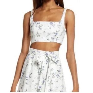 Reformation Size 8 Palm Crop Tank Top Floral Print 100% Linen New With Tags